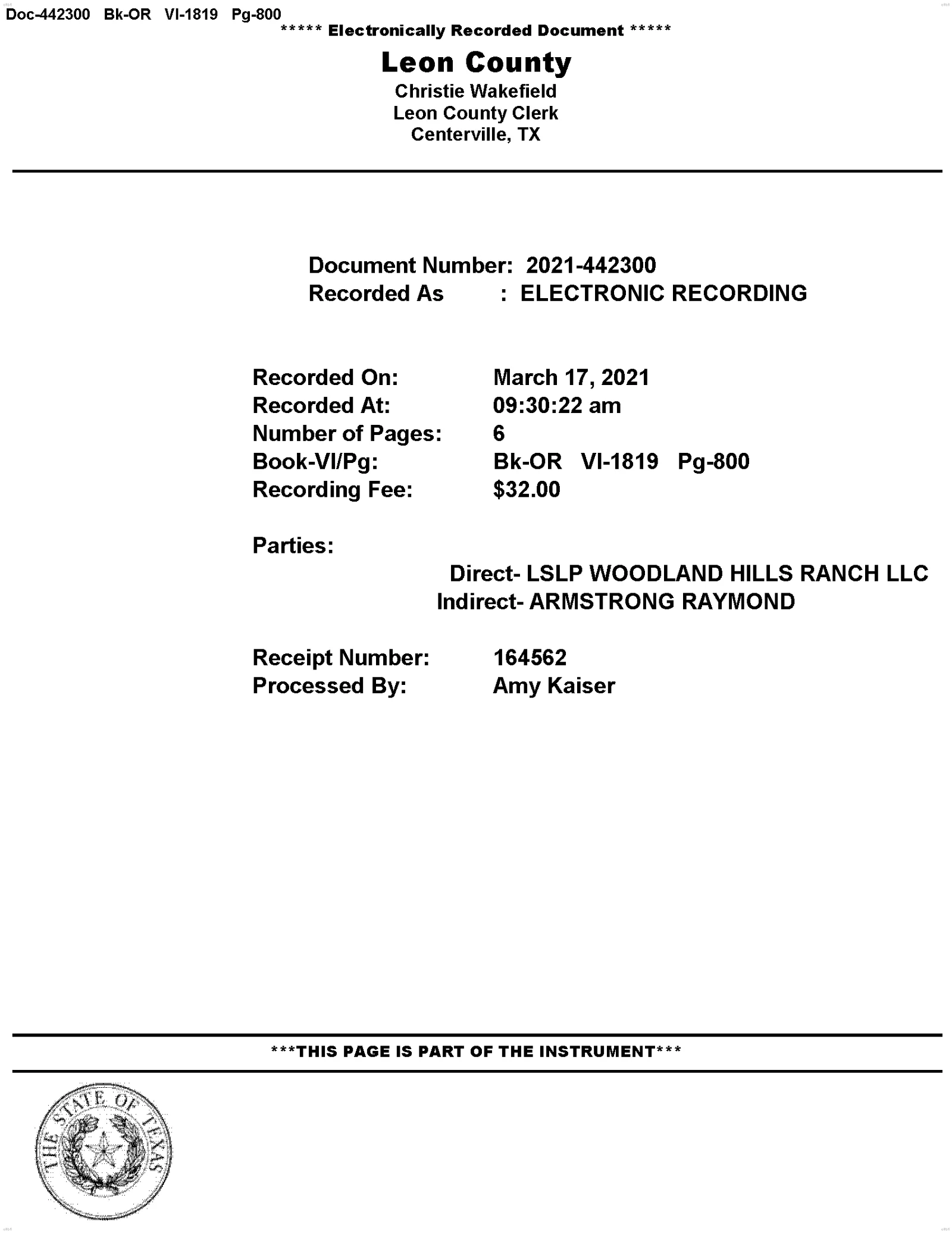 Lslp Woodland Hills Ranch LLC - Recorded Warranty Deed (Vol. 1819, Page 800)
